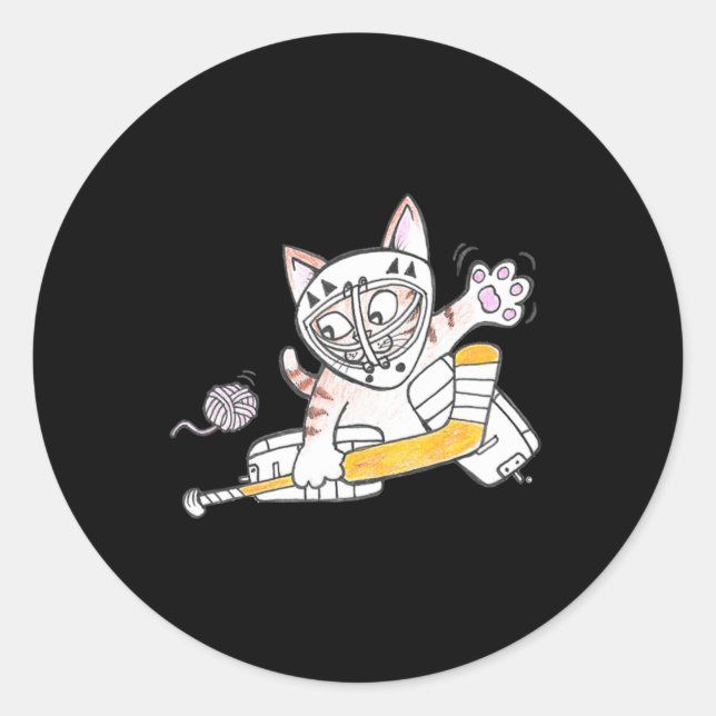 Sticker Rond Cute GOALIE Kitten Chat Jouer au hockey (Devant)