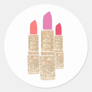 Sticker Rond Cute Gold Sequin Lipstick maquillage Artiste Beaut
