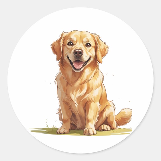 Sticker Rond Cute Golden Retriever on Grass  (Devant)