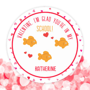 Sticker Rond Cute Goldfish Enfants École Valentine