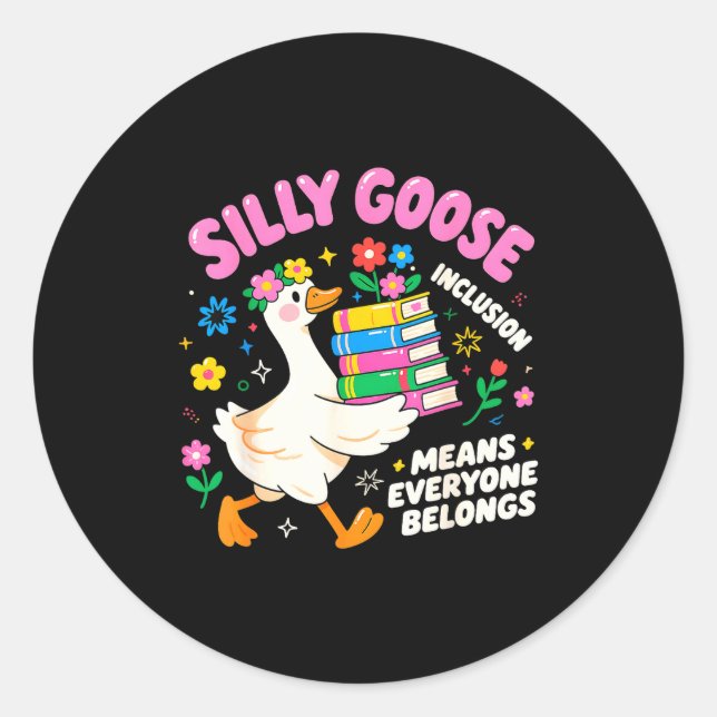 Sticker Rond Cute Goose Inclusion Everyone Belongs Teacher Gift (Devant)