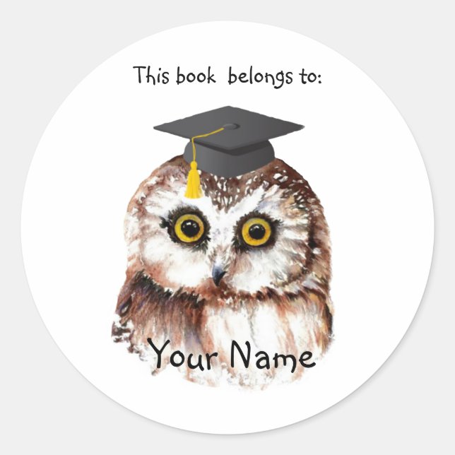 Sticker Rond Cute Graduation Bird Ce livre appartient Bookplate (Devant)