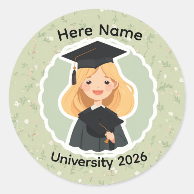 Sticker Rond Cute Graduation Girl ,Class of 2026 Custom Name  (Devant)