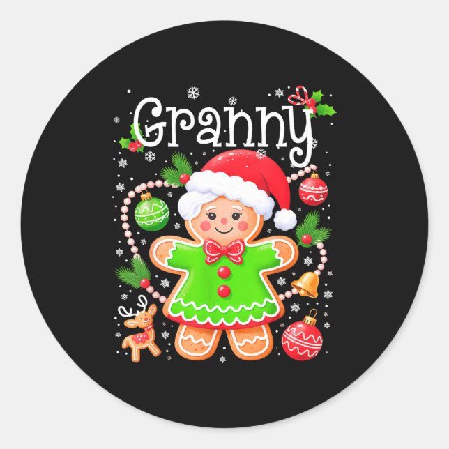 Sticker Rond Cute Granny Gingerbread Family Matching Christmas  (Devant)