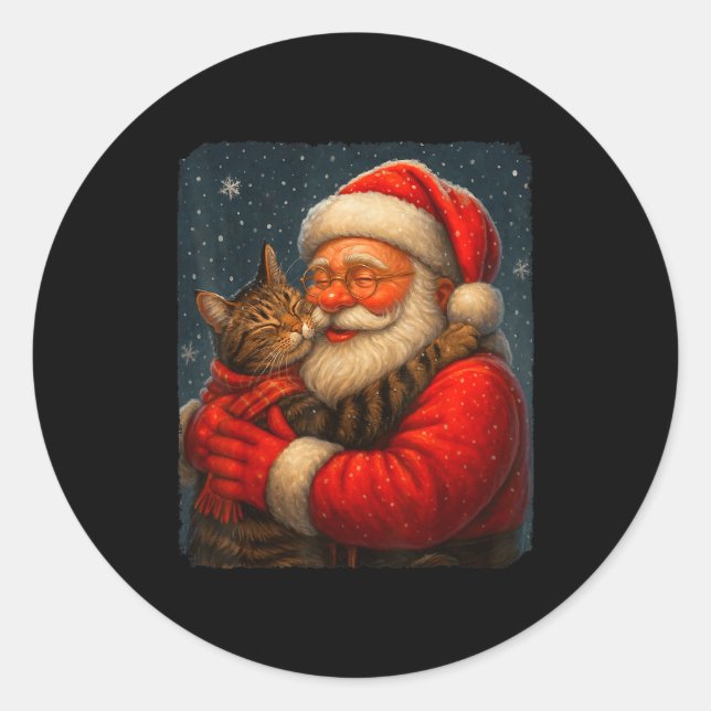 Sticker Rond Cute Graphic Santa Hug Cat Christmas Xmas Women Me (Devant)