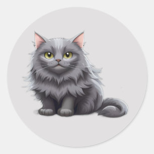 Sticker Rond Cute gray chat kawaii chatons, animaux domestiques