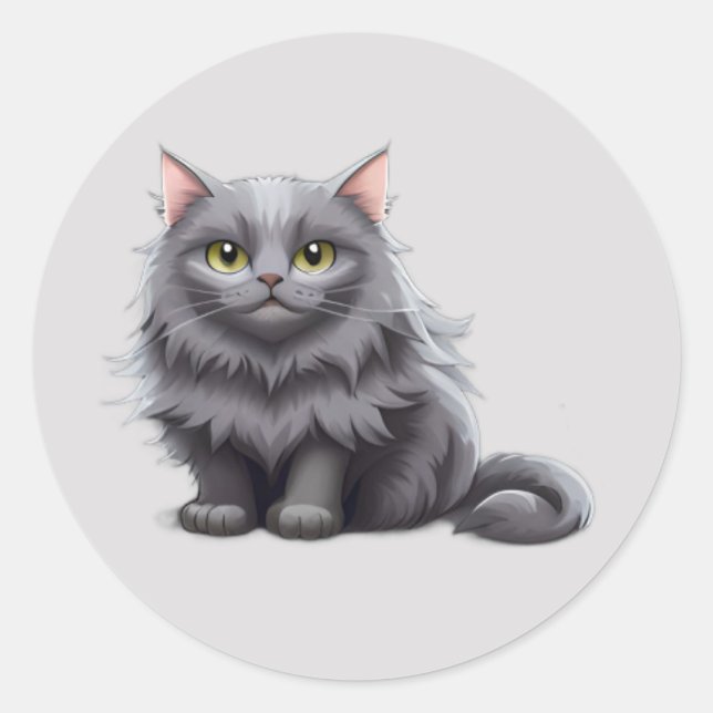 Sticker Rond Cute gray chat kawaii chatons, animaux domestiques (Devant)