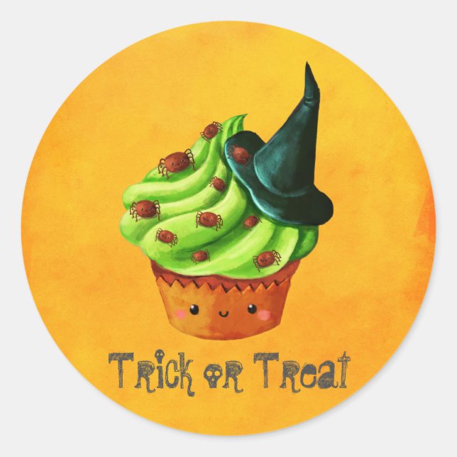 Sticker Rond Cute Green Halloween Cupcake (Devant)