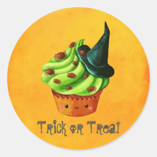 Sticker Rond Cute Green Halloween Cupcake