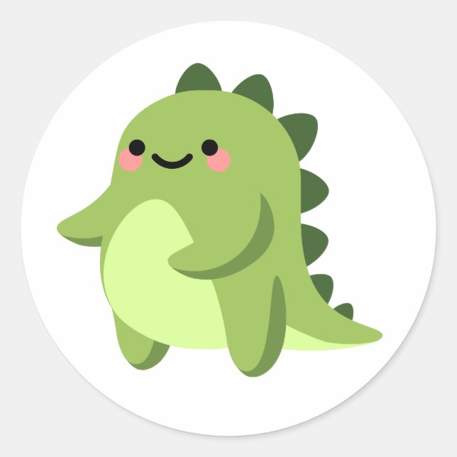 Sticker Rond Cute Green Kawaii Dinosaur (Devant)