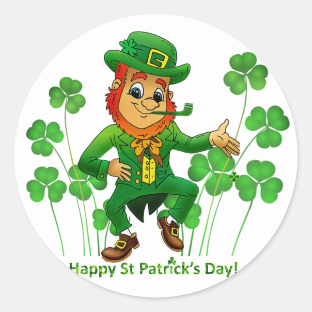 Sticker Rond Cute Green Leprechaun Shamrock de la Saint Patrick (Devant)