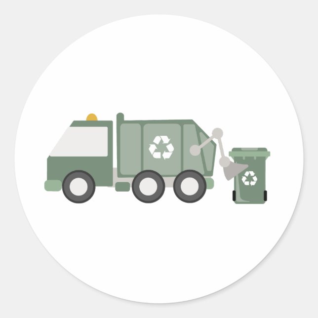 Sticker Rond Cute Green Recycling Camion Véhicules Enfants Anni (Devant)