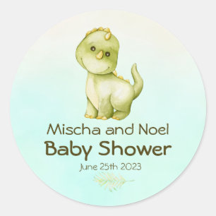 Sticker Rond Cute Green T Rex Dinosaur Boys Baby shower