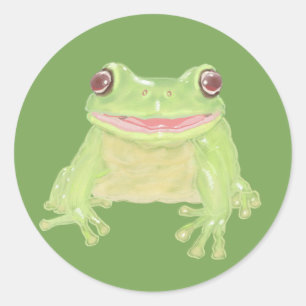 Sticker Rond Cute Green Tree Frog - transparent.
