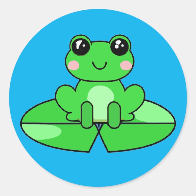 Sticker Rond Cute grenouille caricaturale sur un tapis de Lily (Devant)