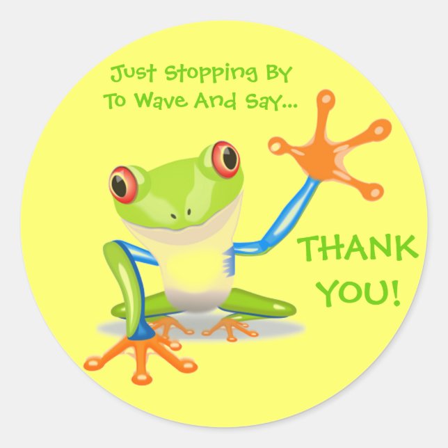Sticker Rond Cute Grenouille drôle Animaux Enfants Merci (Devant)