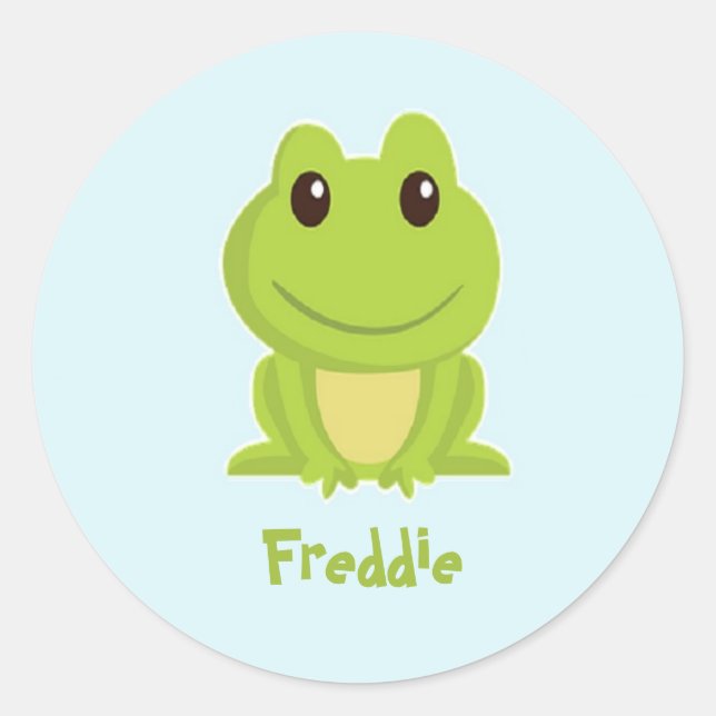 Sticker Rond Cute grenouille verte sur bleu (Devant)