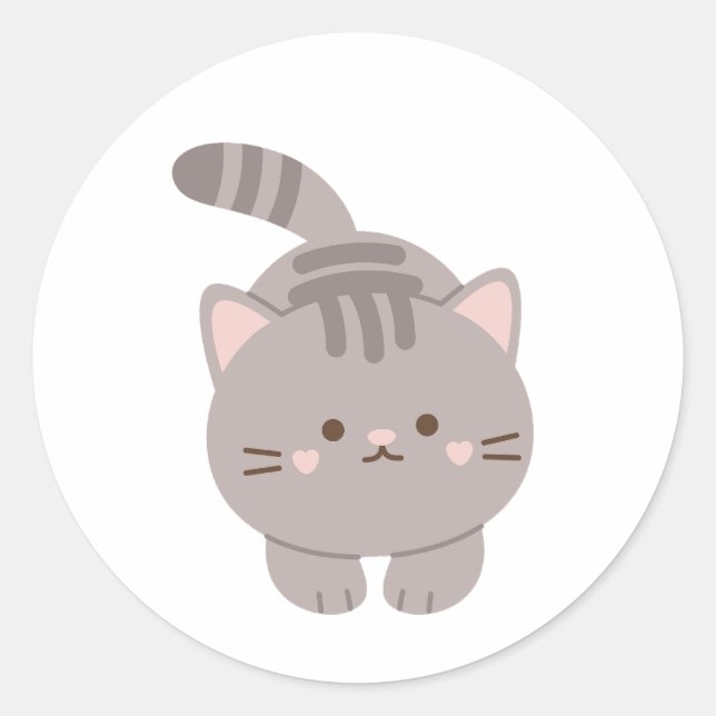 Sticker Rond Cute Grey Kitten (Devant)
