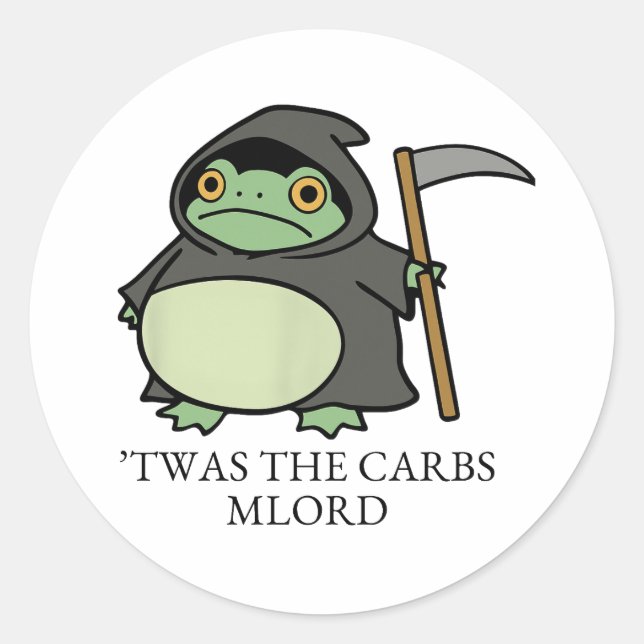 Sticker Rond Cute Grim Reaper Frog - ’Twas Carbs M’Lord (Devant)