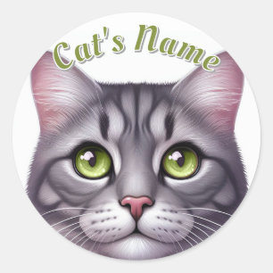 Sticker Rond Cute Gris Tabby Raccourci Chat ・ Personnalisé