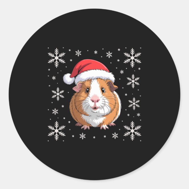 Sticker Rond Cute Guinea G Wearing Santa Hat Christmas Premium  (Devant)