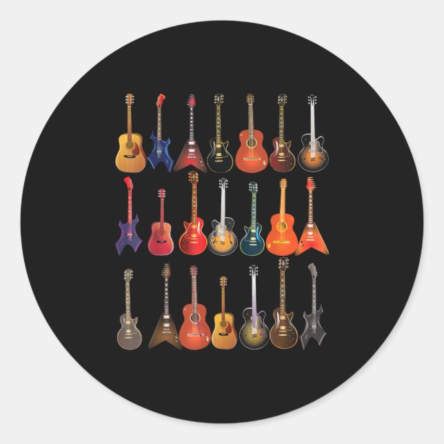 Sticker Rond Cute Guitar Rock and Roll Musical Instruments (Devant)