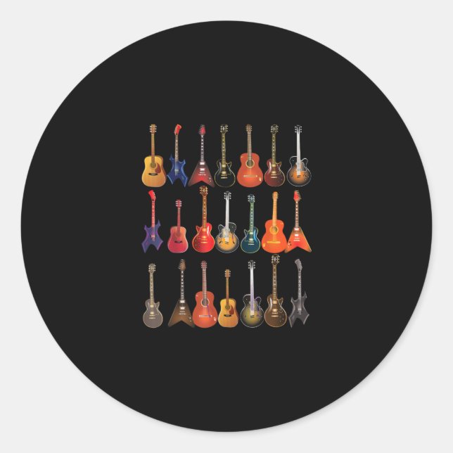 Sticker Rond Cute Guitar Rock and Roll Musical Instruments (Devant)