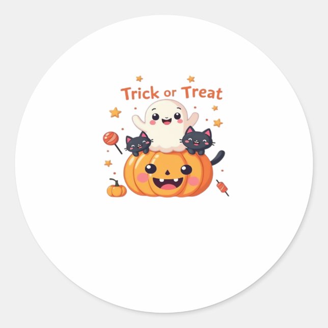 Sticker Rond Cute Halloween - Classe Kawaii Ghost et Black Cats (Devant)