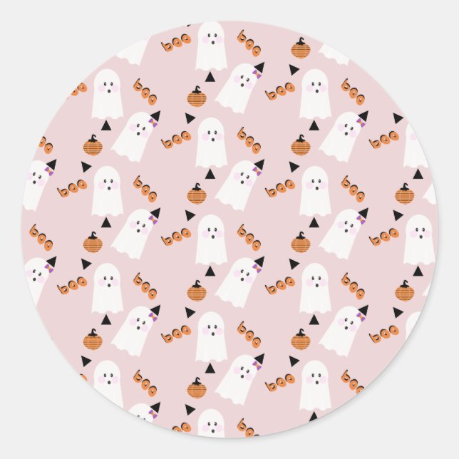 Sticker Rond Cute Halloween Ghost Ghoul Orange Rose Confetti (Devant)
