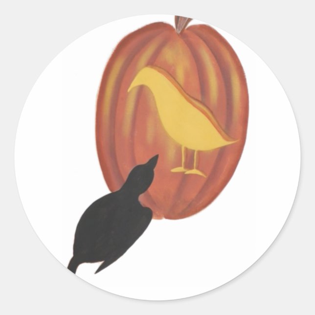 Sticker Rond Cute Halloween Jack O'Lantern et Crow (Devant)