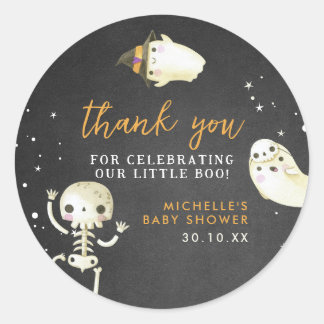 Sticker Rond Cute Halloween Little Boo Baby shower Merci