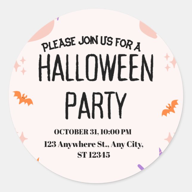 Sticker Rond Cute Halloween Party Invitation (Devant)