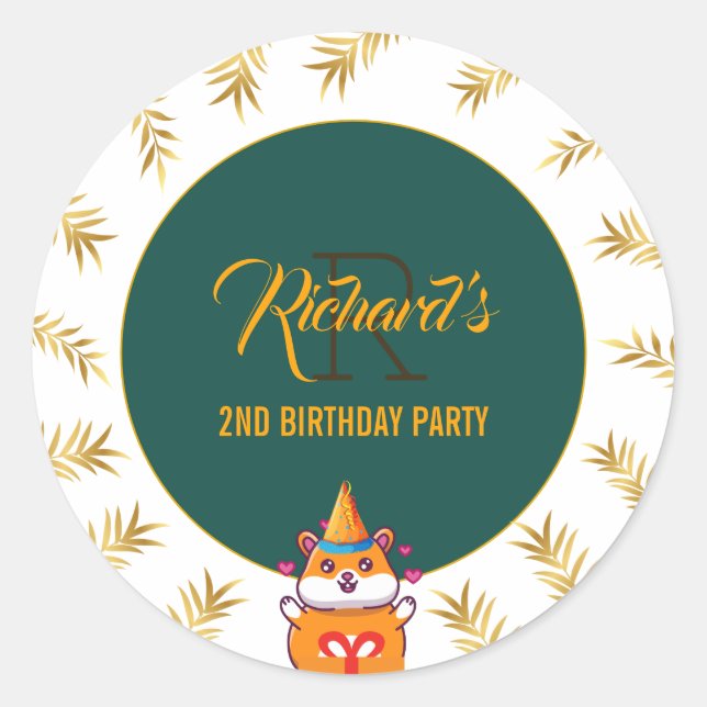 Sticker Rond Cute Hamster Green à thème Fête d'anniversaire des (Devant)