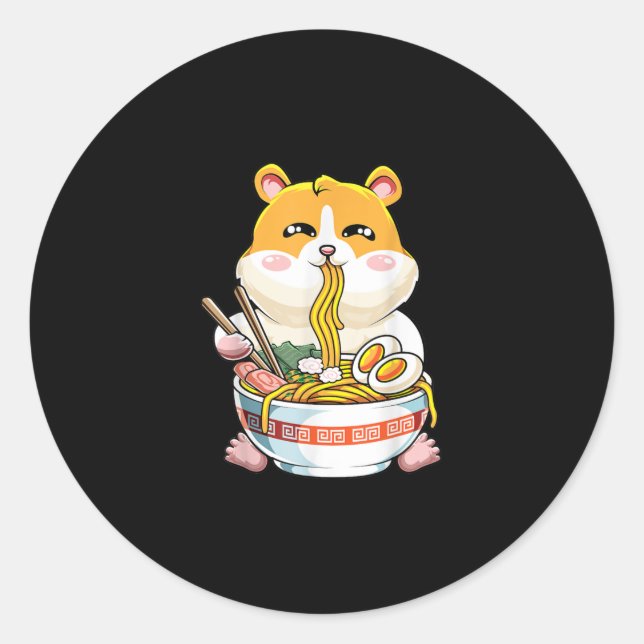 Sticker Rond Cute Hamster Kawaii Ramen (Devant)