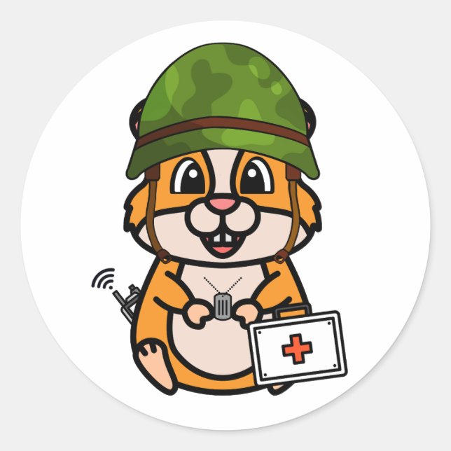 Sticker Rond Cute Hamster Portant un casque de l'armée (Devant)