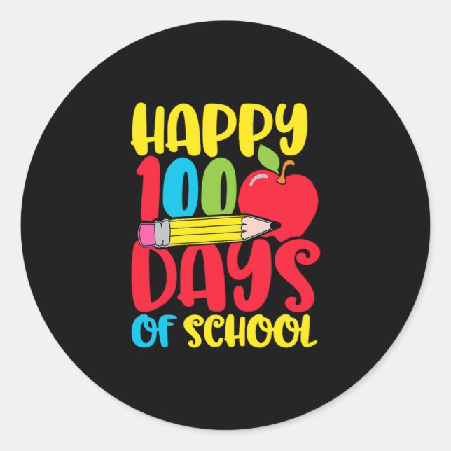 Sticker Rond Cute Happy 100 Days Of School Teacher And Kids 1. (Devant)