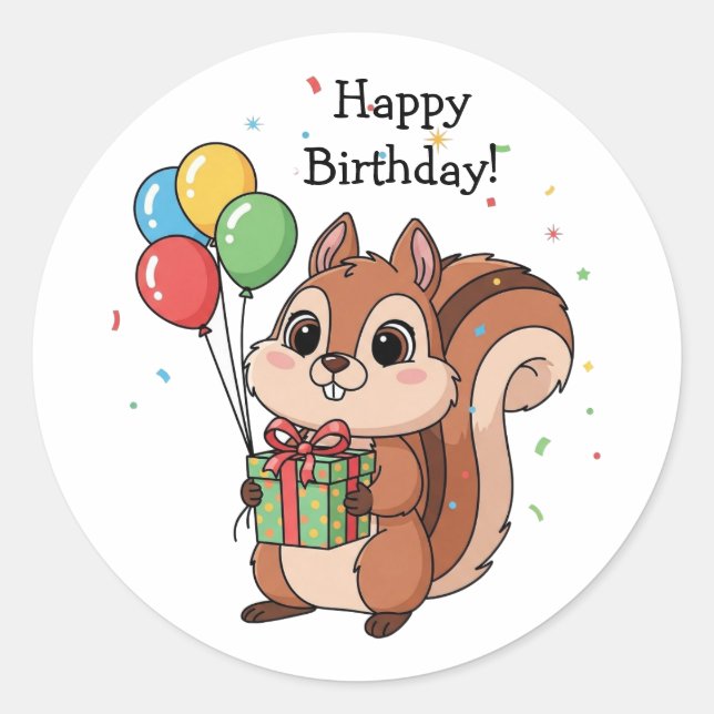 Sticker Rond Cute Happy Birthday Squirrel   (Devant)
