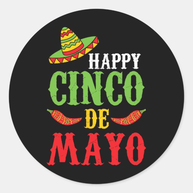 Sticker Rond Cute Happy Cinco De Mayo Sombrero Peppers 5 mai (Devant)