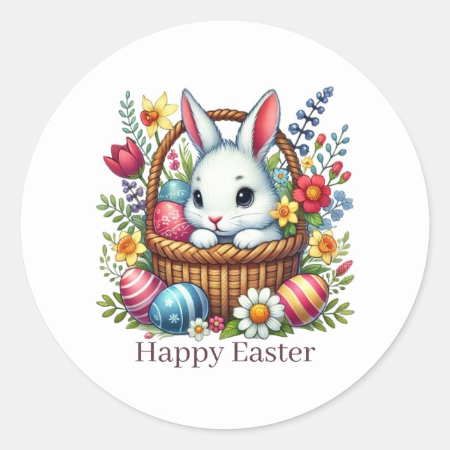 Sticker Rond Cute Happy Easter bunny  (Devant)