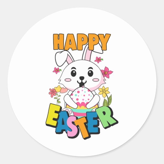 Sticker Rond Cute Happy Easter bunny word art  (Devant)