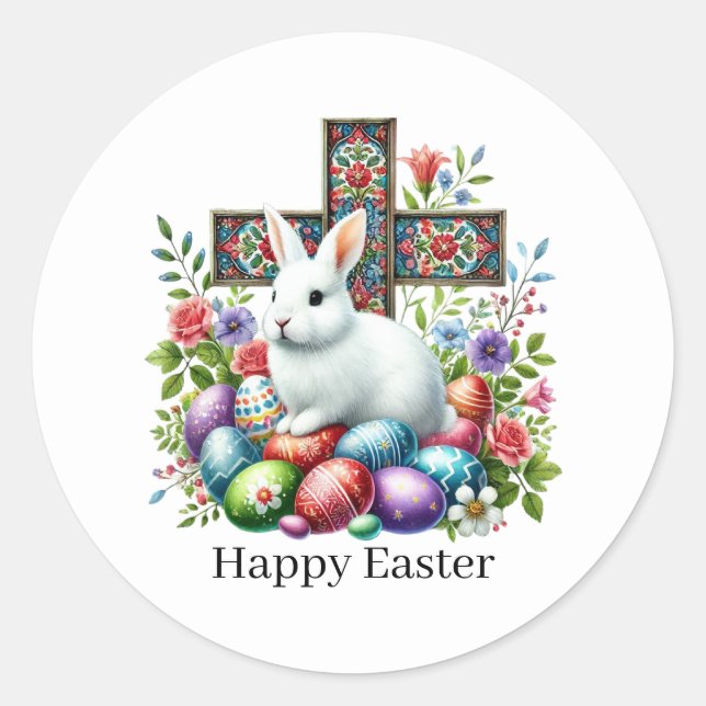 Sticker Rond Cute Happy Easter Cross  (Devant)