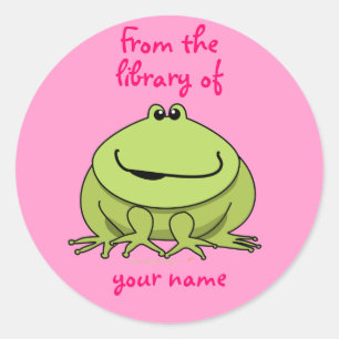 Sticker Rond Cute Happy Frog Rose Personnalisé Enfants Plaques
