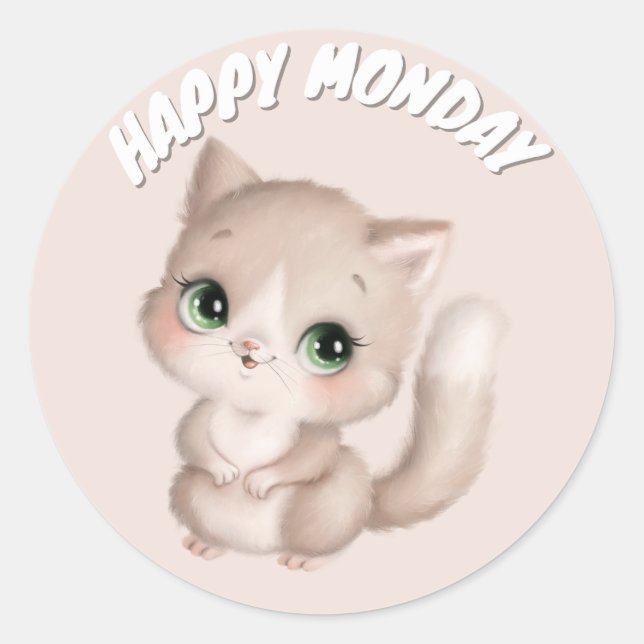 STICKER ROND CUTE HAPPY LUNDAY CAT (Devant)