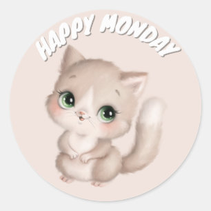 STICKER ROND CUTE HAPPY LUNDAY CAT