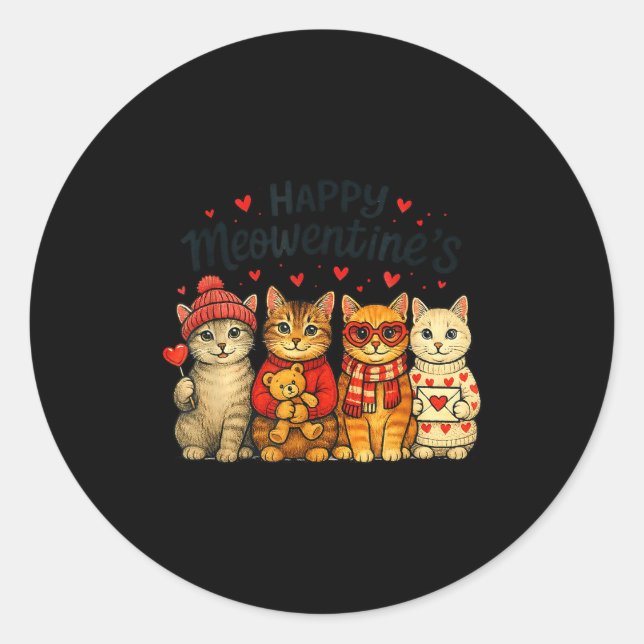 Sticker Rond Cute Happy Meowentines Valentine Cats Love Men Wom (Devant)