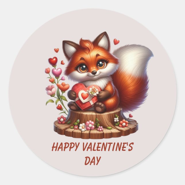 Sticker Rond Cute Happy Valentine's day fox  (Devant)