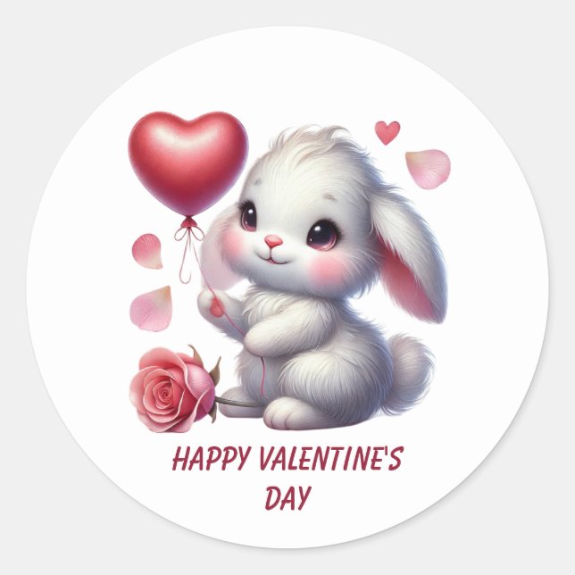 Sticker Rond Cute Happy Valentine's day rabbit (Devant)