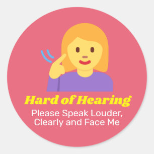 Sticker Rond Cute Hard of Audience Girl avec texte personnalisé