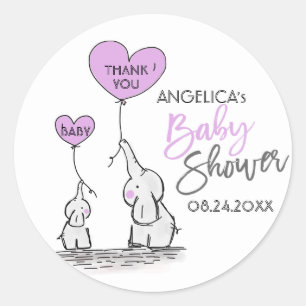Sticker Rond Cute Heart LAVENDER Elephant maman & Baby shower