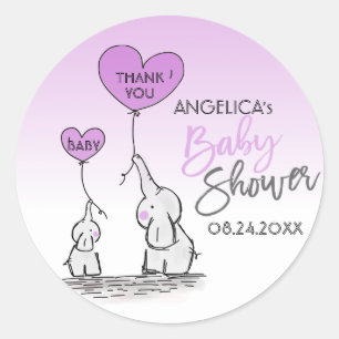 Sticker Rond Cute Heart LAVENDER Elephant maman & Baby shower